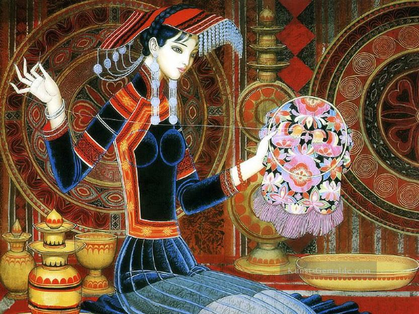 Frau Wang Cunde näht chinesische Malerei Ölgemälde